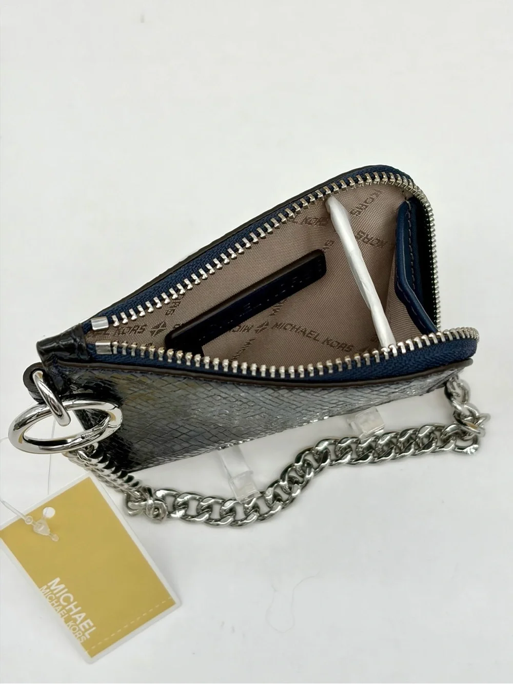 Michael Kors Jet Set Travel Medium Snake Embossed Chain Wallet Card Case